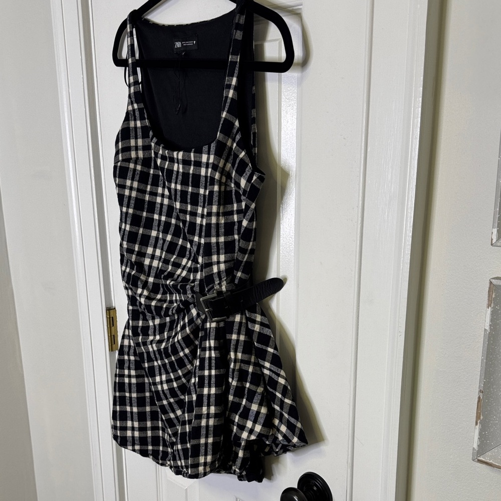 🍁🍂 NWOT Zara Plaid Mini Dress – Black & White Plaid - Picture 11 of 11